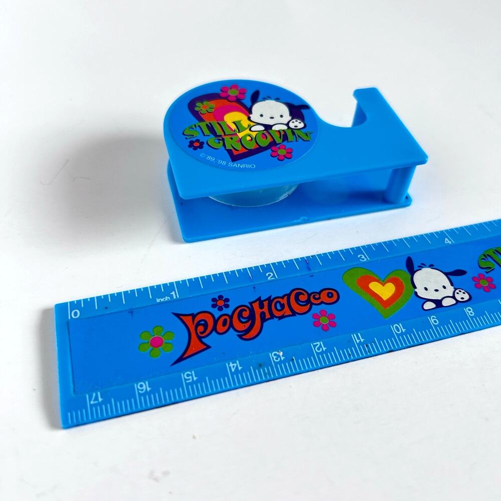Vintage Sanrio Pochacco Ruler Tape Dispenser Desk Set Still Groovin